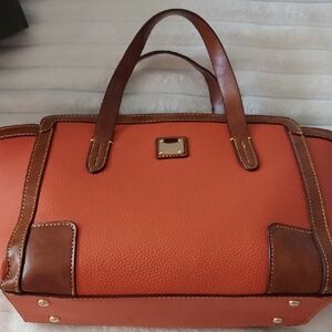 Vibrant Orange and Brown Satchel with Structured Shape